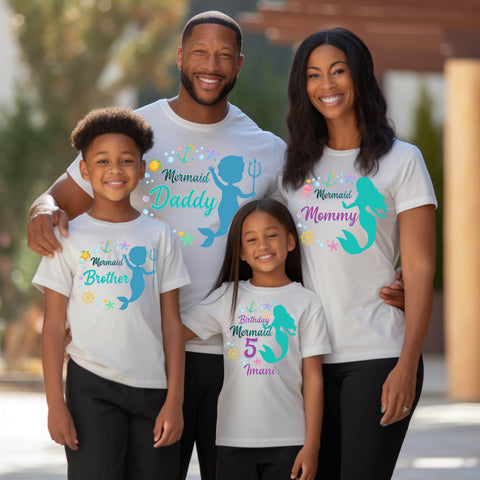 Mermaid Birthday Family Shirts Merdad Mermon Mersister Ariel Sea Matching Shirts Mermaid Party Mermaid Shirts Family Matching Merbabe