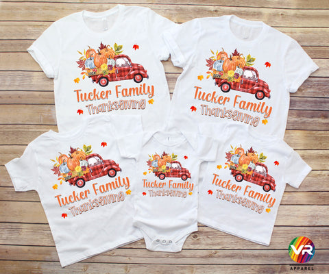 Thanksgiving Family Shirts Turkey Matching Family Custom Personalized Thanksgiving Shirts Gooble Gobble Pumpkin pie Truck Reunion Familiar