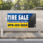 Tire Sale Install Service Rims Wheels Car Trucks SUV Banner Advertising Sales Special Custom Banner X Graphics Printing Plugs Repair Patch Alignment