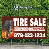 Tire Sale Install Service Rims Wheels Car Trucks SUV Banner Advertising Sales Special Custom Banner X Graphics Printing Plugs Repair Patch Alignment