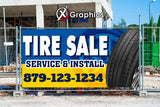 Tire Sale Install Service Rims Wheels Car Trucks SUV Banner Advertising Sales Special Custom Banner X Graphics Printing Plugs Repair Patch Alignment