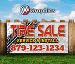 Tire Sale Install Service Rims Wheels Car Trucks SUV Banner Advertising Sales Special Custom Banner X Graphics Printing Plugs Repair Patch Alignment