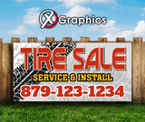 Tire Sale Install Service Rims Wheels Car Trucks SUV Banner Advertising Sales Special Custom Banner X Graphics Printing Plugs Repair Patch Alignment