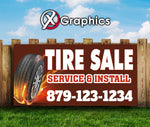 Tire Sale Install Service Rims Wheels Car Trucks SUV Banner Advertising Sales Special Custom Banner X Graphics Printing Plugs Repair Patch Alignment