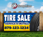 Tire Sale Install Service Rims Wheels Car Trucks SUV Banner Advertising Sales Special Custom Banner X Graphics Printing Plugs Repair Patch Alignment