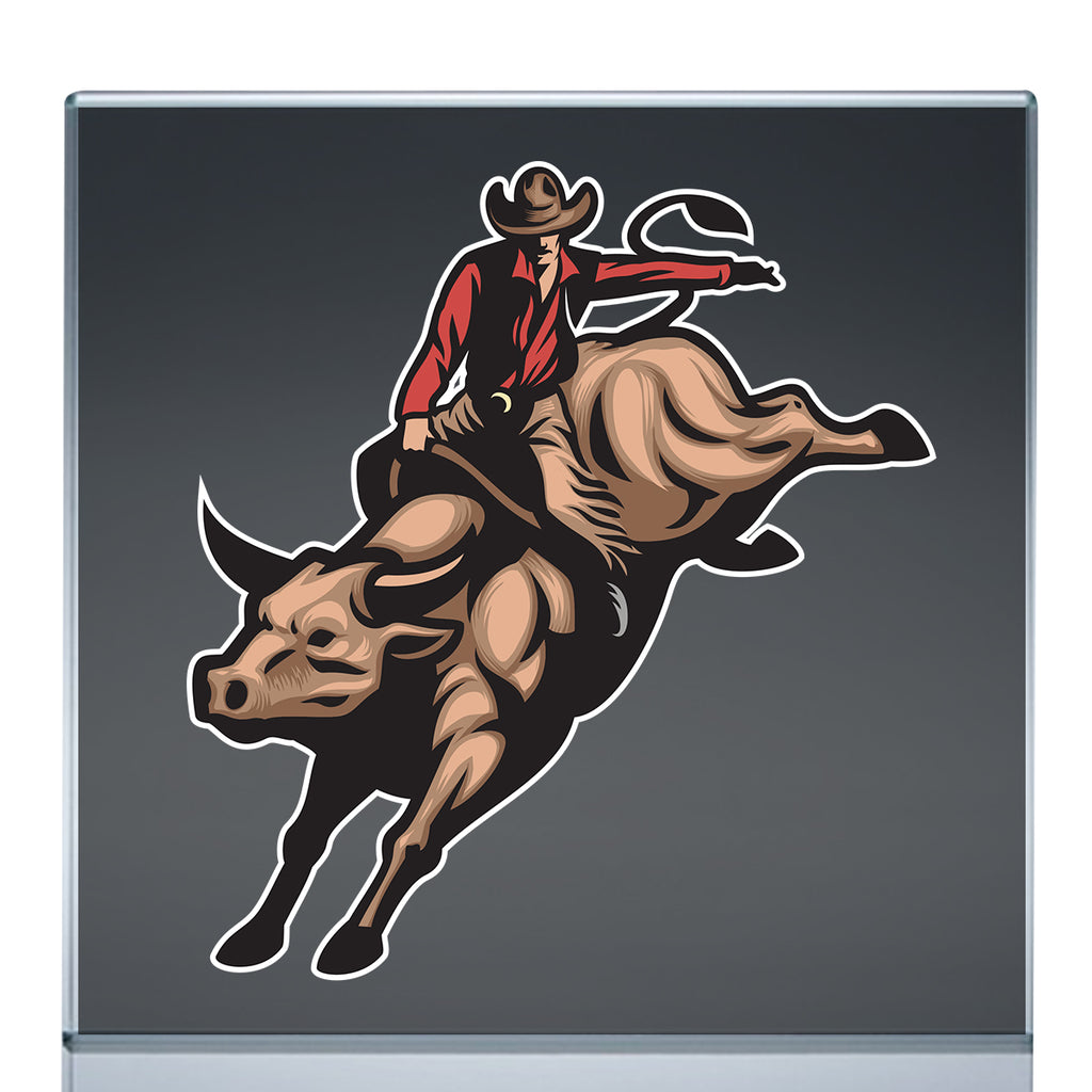 Cowboy Riding Bull Vinyl Sticker | X Graphics Shirts